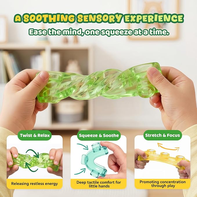 Gummy Bloc Safari Adventure Sensory Soft Building Blocks for Toddlers, 52 PCS Montessori Squishy Stacking Toy Set, Jungle Animal Theme Squeeze Blocks , Non-Toxic STEM Preschool Gift for Boys Girls