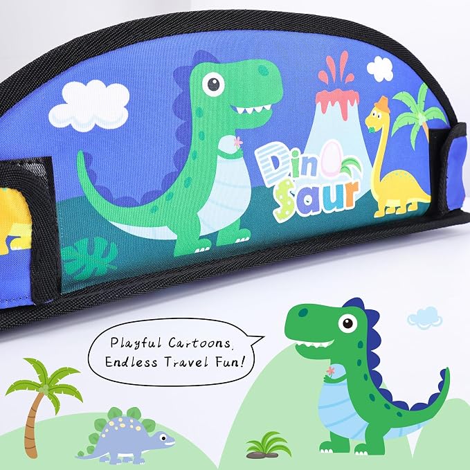 Kids Travel Tray for Airplane - Toddler Car Seat Table Tray, Road Trip Essentials for Boys & Girls, Carseat Lap Desk for Kids Road Trip Activities,Blue Dinosaur