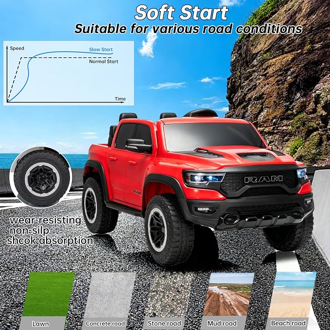 FINITO 4WD Kids 24V 4x4 Kids Ride On 2 Seater Police Truck, Remote Control Ride On Toy Car, Kids' Electric Ride On Truck, Kids' Side by Side Truck for Children Ages 3+, Powered Cars for Kids