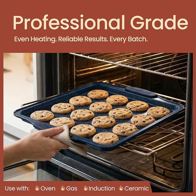 BAKKEN Kitchen Baking Pan Set - Nonstick Coating, Carbon Steel Bakeware Sets with Blue Silicone Handles, Baking Kitchen Essentials, PFOA, PFOS, PTFE Free, Oven Safe Tray (Up To 450° F), Set of 10