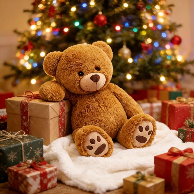 LotFancy Teddy Bear Stuffed Animals, 20 inch Soft Cuddly Cute Plushies, Plush Toys with Footprint Design, Stuffed Animals for Girls Kids Baby Toddlers, Baby Shower Easter Birthday Gift Decor, Brown