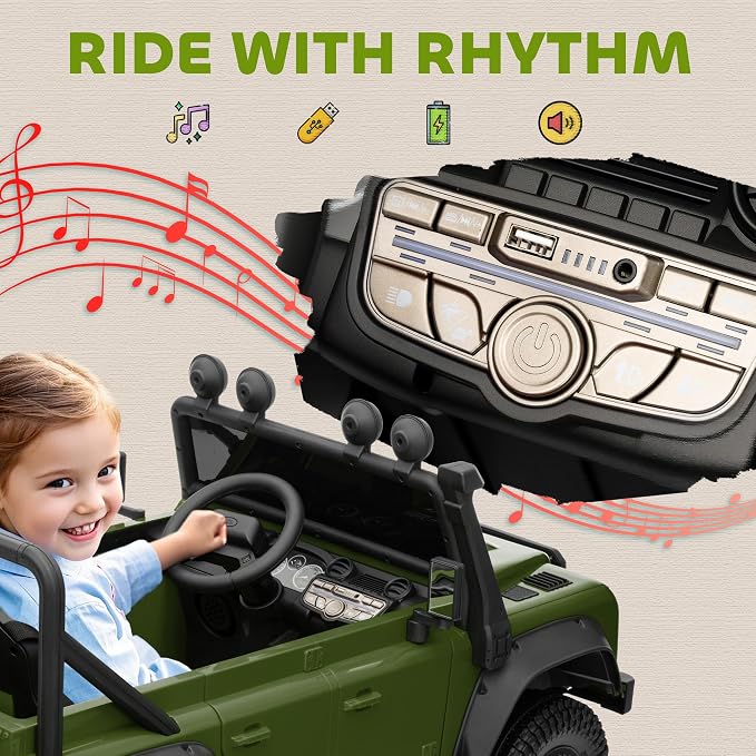 Qaba Land Rover 110SVX Licensed Electric Car for Kids, 12V Battery Powered Kids Ride On Car with Remote Control, Dual Motors, Spring Suspension, LED Lights, 3 Speeds Ride On Truck, Dark Green
