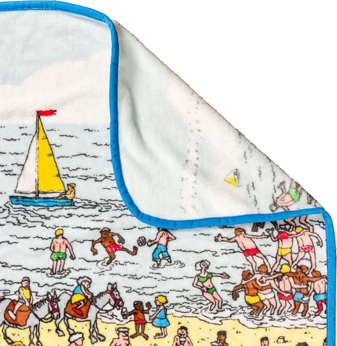 Silver Buffalo Where’s Waldo Beach Edition 45" x 60" Fleece Throw, Soft and Cozy Blanket, 250 GSM