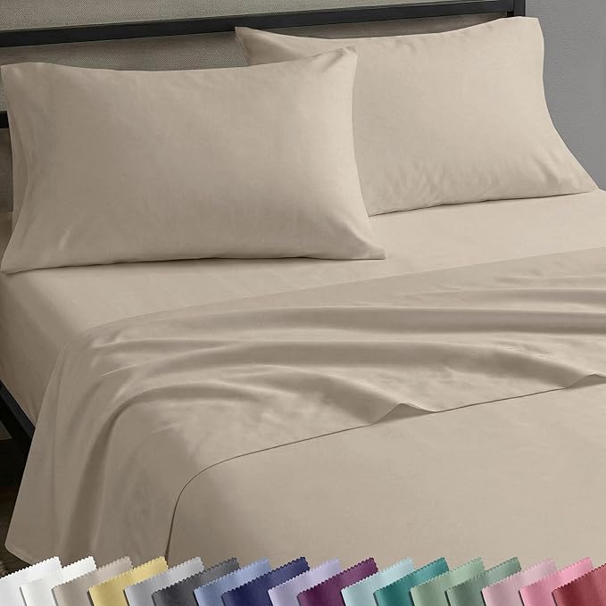California Design Den Natural 100% Cotton Sheets Queen Size Set - Soft Sateen Weave, Cotton Sheet Set Queen Size, Deep Pockets, Breathable and Durable Bedding - Oatmeal