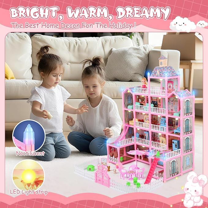 Dream Doll House for Girls Toys, 2026 Dollhouse 4-Story 17 Rooms with Dolls, Lights, Pets, Furniture & Accessories, Playset Toddler Playhouse Gift for for Girls Toys