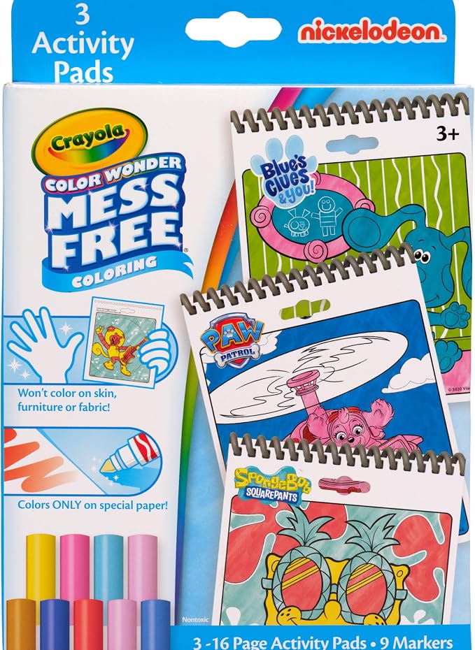 Crayola Color Wonder Nickelodeon Activity Pad Bundle (3pk), Mess-Free Coloring Set for Kids, Paw Patrol, Spongebob & Blue’s Clues, Travel Activity, Gift for Toddlers, 3+