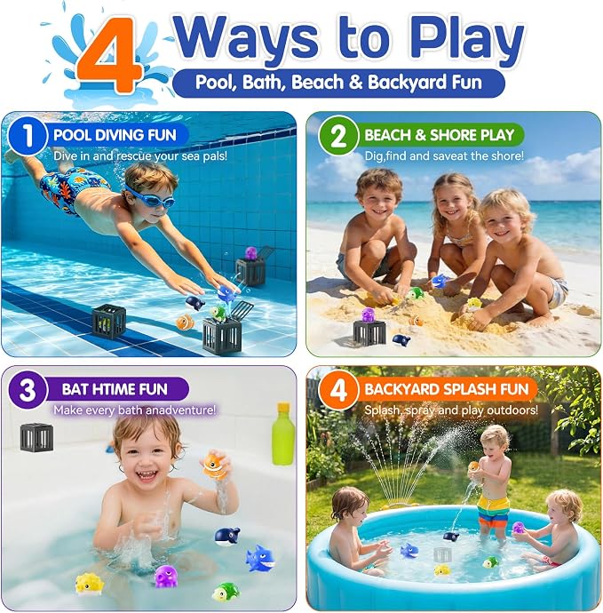 Pool Summer Diving Toys for Kids, Underwater Swim Game Set with 6 Floating Sea Animals & 6 Dive Cages, Summer Water Swimming Pool Toys, Bath, Beach, Fun Birthday Gift for kids(6 Sea Animals )