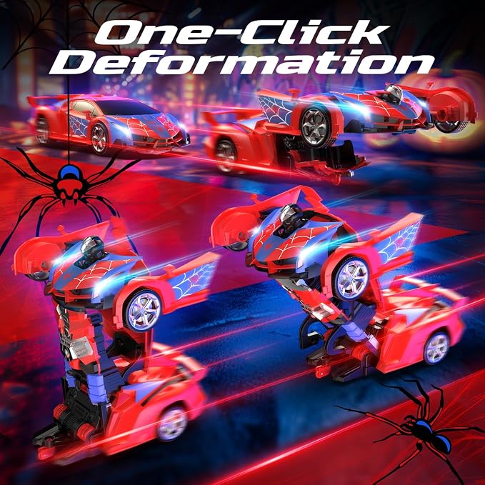 DEERC Spider RC Car Transform Robot, 2.4GHz Remote Control Spider Cars for Kids, 1:18 Scale Toy Car W/One-Key Transformation, 360° Rotation, Auto Mode, Rechargeable Battery, Robot for Man Boys