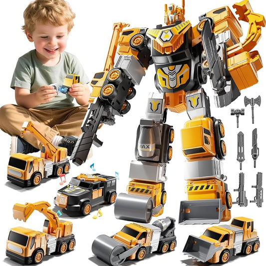 5-in-1 Robot Toys Cars for Kids 3-5, Magnetism Transforming Robots, Detachable Construction DIY Assembling Vehicle Sets, Educational Toys for Boys Girls 3 4 5 6 7 8, Birthday Gifts(Yellow)