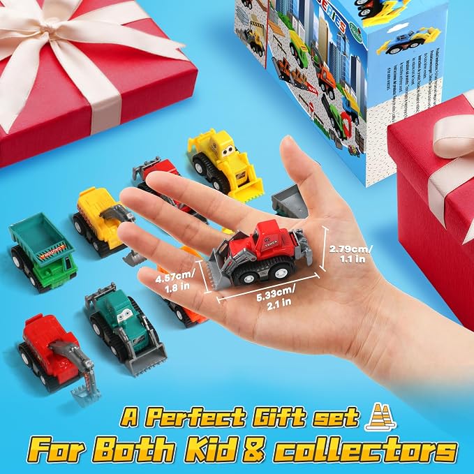 Fajiabao Construction Toy Cars for Toddlers 1-3 Boy Toys Mini Pull Back Cars Small Truck Sensory Bin Bulk & Goodie Bag Stuffers Party Favors for Kids 3-5 (Color Random)