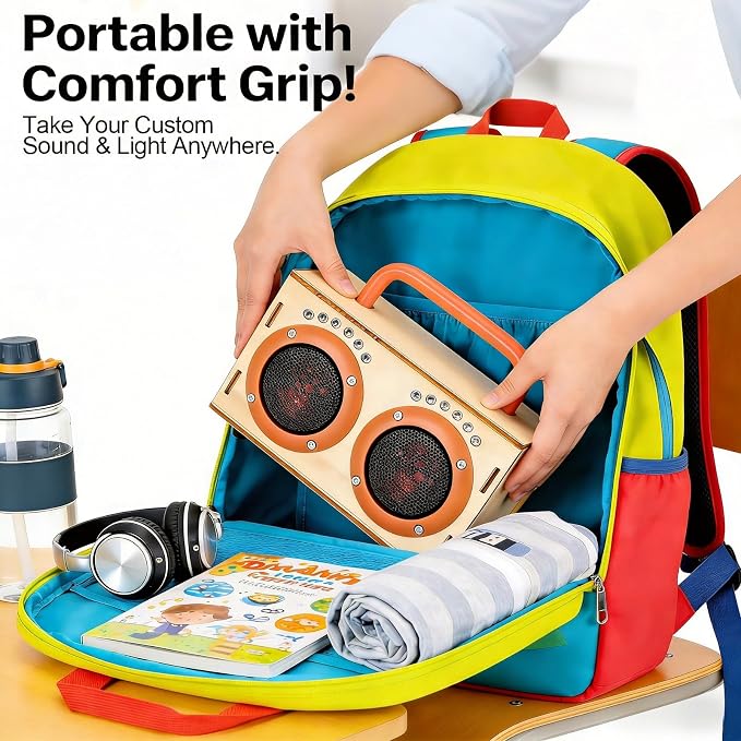STEM Science Toys for Boys Girls Age 8-12, DIY Bluetooth Speaker Kit No Soldering, Wooden Electronics Building Set with LED Light, Build Your Own STEM Gift for Teens Kids Birthday