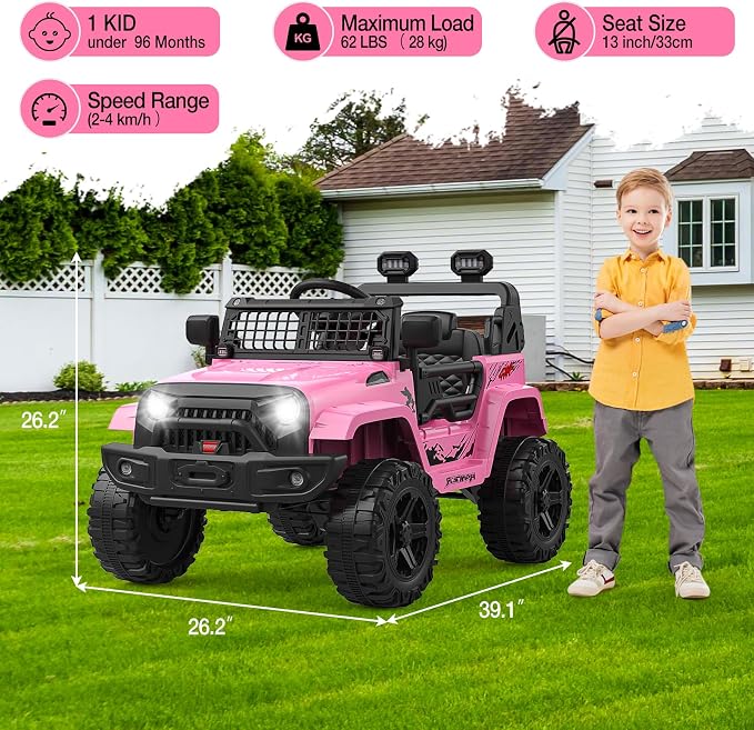 GarveeLife 12V Kids Electric Ride On Truck Car w/Parent Remote Control, Spring Suspension, LED Lights & AUX Port | Outdoor Ride Toy for Boys Girls