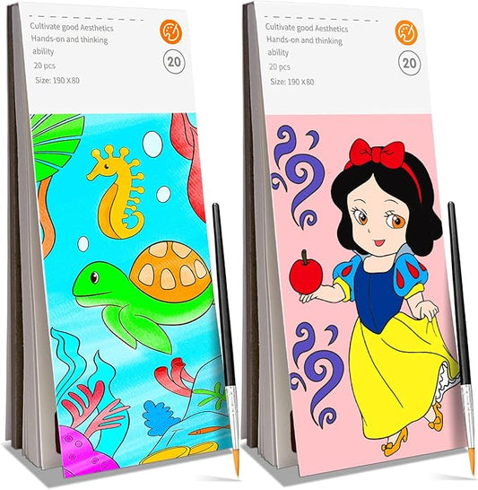 ZHOC Paint with Water Coloring Books for Kids, Pocket Mess Free Watercolor Painting Sets for Kids Ages 3 4 5 6 7 8+, Water Color Paint Set Arts and Crafts Gift for Boys Girls, Princess and Oceans