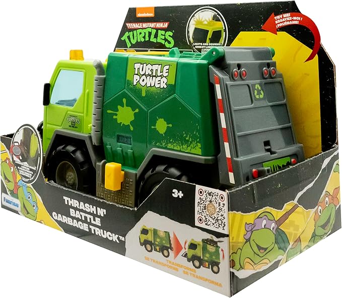 Teenage Mutant Ninja Turtles Toy, Thrash 'N' Battle Garbage Truck with 3 Sewer Cap Launchers, Lights & Sounds, TMNT Mutant Ninja Turtle Vehicle for Kids, Ages 3+