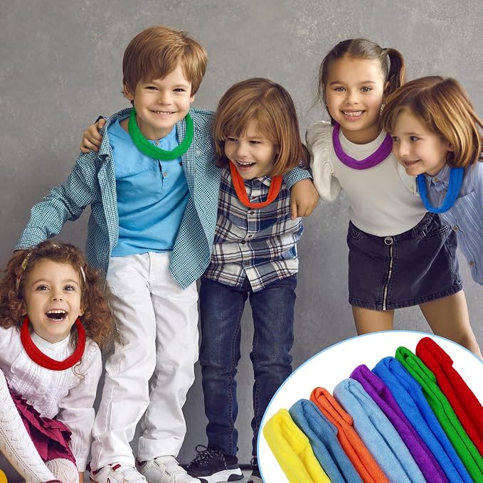 Hicarer 8 Pieces Chew Necklaces for Sensory Kids, Soft and Absorbent Terry Cloth Teething Chewy Necklace Absorbent Alternative to Chewing Clothing for Boys and Girls (Vivid Colors)