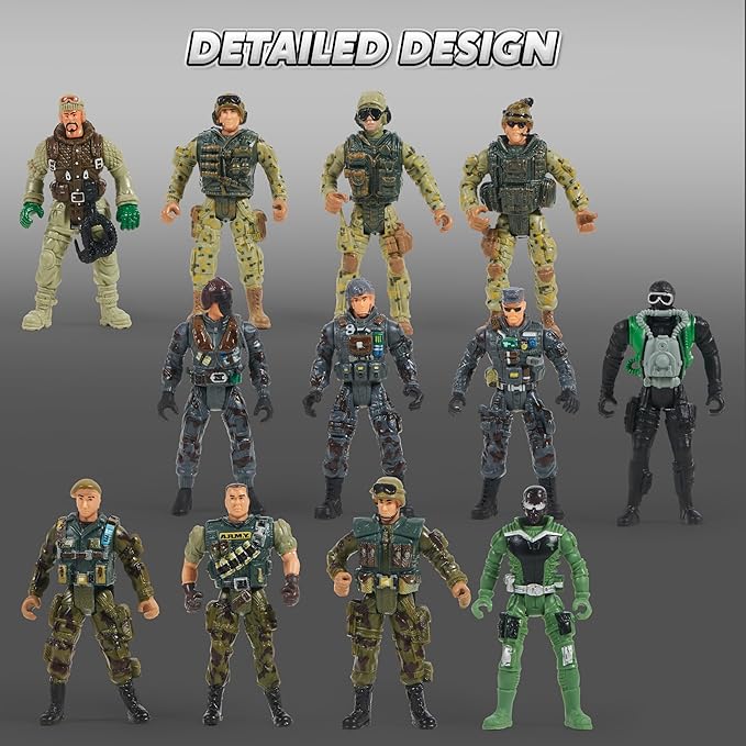 JOYIN 16 PCs Army Men Playset with 12 Realistic Army Ranger Men Action Figures and Weapon Gear Accessories, Military Soldiers Action Figures Playset, Gift for Boys 3 4 5 6 7 8