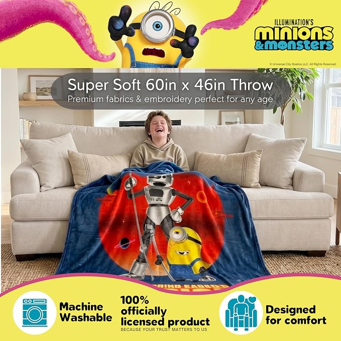 Minions & Monsters Movie Throw Blanket, Soft Cozy Decorative Blanket for Couch or Bed (Officially Licensed Product) By Franco