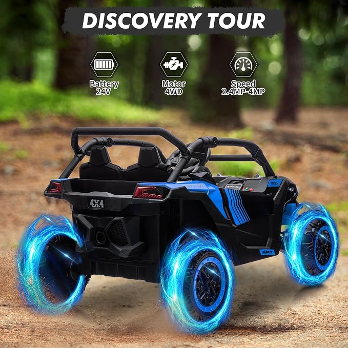 Garvee 24V 2-Seater Kids Ride on Car with Remote Control 4WD Electric Truck, Ride on Toy Off-Road UTV with 4-Wheel Shock Absorber, LED Lights, Music