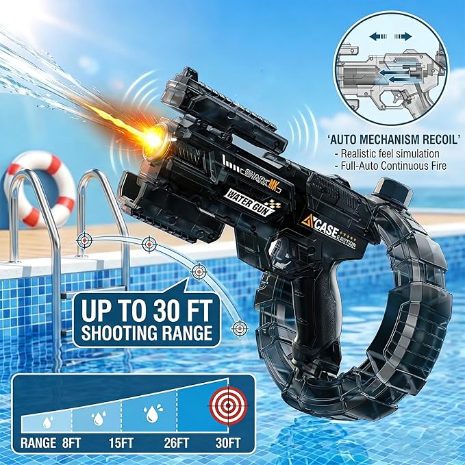 Electric Water Gun for Kids and Adults, Automatic Squirt Gun Blaster 26-32ft Long Range with Rechargeable Battery LED Water Pistol Summer Outdoor Toy for Pool, Beach, Swimming Water Fights