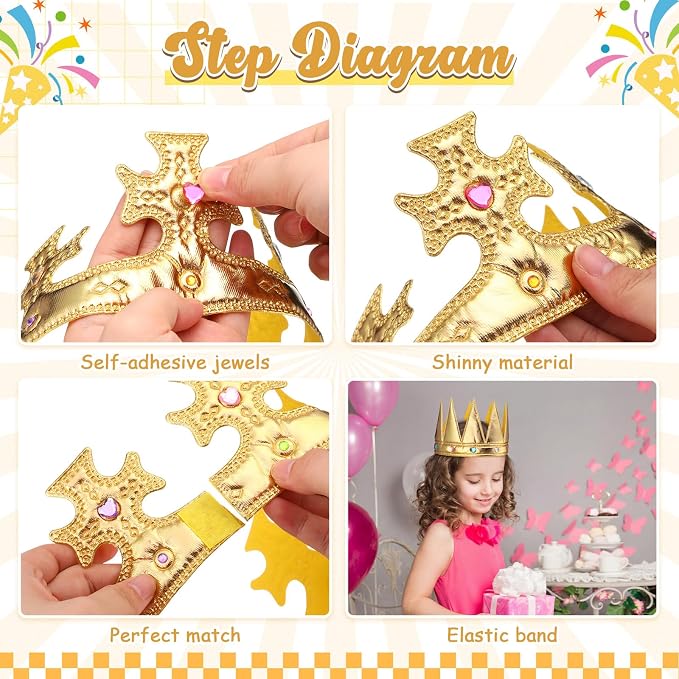 Yaomiao 22 pack DIY Crowns Set Include 12 Pcs Foam Princess Crowns and 10 Pcs Diamond Sticker for Kids