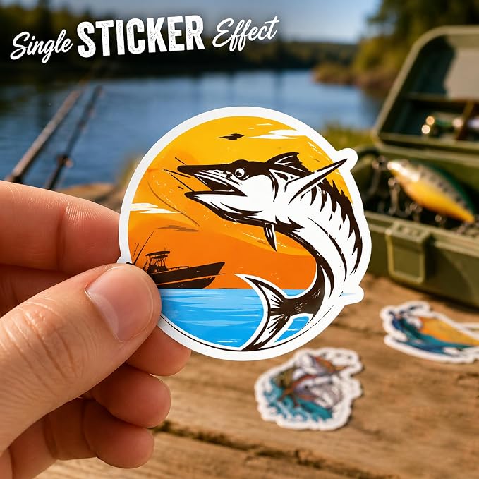 QTL Fishing Stickers for Men Adults, Fishing Party Supplies, Waterproof Vinyl Stickers for Water Bottles and Laptop, 60PCS