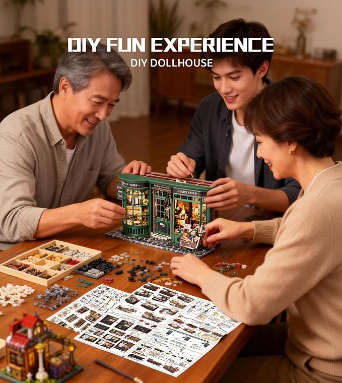 Spilay DIY Miniature Dollhouse Wooden Furniture Kit,Handmade Mini Modern Model Plus with Dust Cover & LED,1:24 Scale Creative Doll House for Lover Friend Gift (Magic House) | With LED Light & Dust Cover, DIY Wooden Craft for Bookshelf Decor, Reading No...