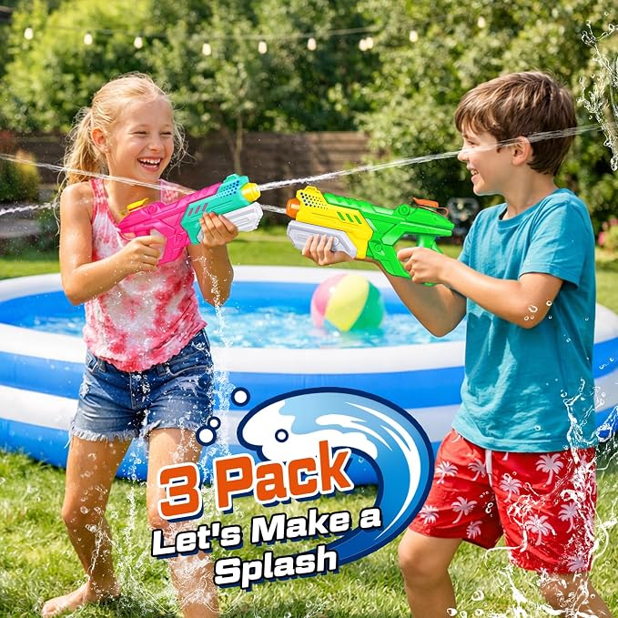 Quanquer Water Guns for Kids Adults - 3 Pack Squirt Water Toy Gun 600CC High Capacity Long Shooting Range Super Water Blaster Soaker for Summer Pool Beach Outdoor Water Fighting Party