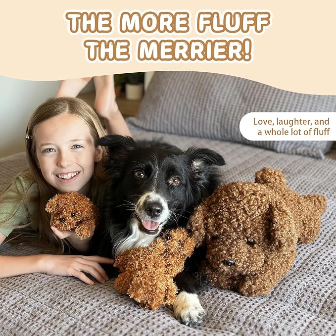 Muiteiur 4 Pcs Dog Stuffed Animal Set, 18.5 Inch Teddy Dog with Puppies, Brown Dog Plush for Kids Girls Boys, for Birthday Theme Party, Fun Decor