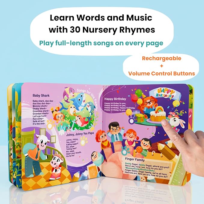 GO GO 30 Classic Nursery Rhymes Sound Book, USB-C Rechargeable, Interactive Musical Learning Book for Toddlers