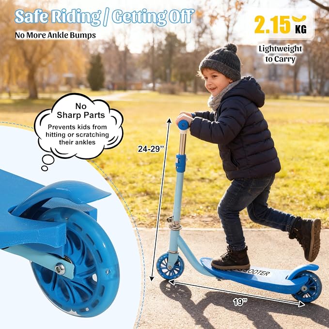 Kick Scooter for Kids 4-8, 2 Light Up Wheels, Heavy Duty Scooter with 3 Height Adjustable Handlebars, Rear Break, Widen Anti-Slip Deck, Max Load 110 Lbs for Boys Girls Ages 3+, 4.7Lbs
