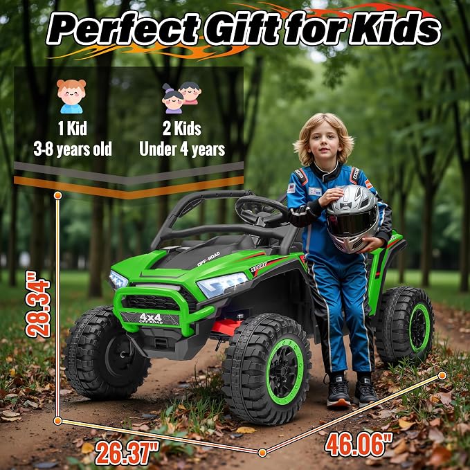 24V Ride on Car, 2 Seater XL 4X4 Off-Road UTV w/RMP2000W Powerful Motors, Remote Control, Bluetooth Music, LED Lights, 24 Volt Ride on Toys for Big Kids, Green