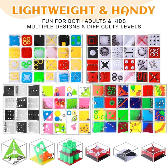 RoundFunny 100 Pcs Brain Teaser Puzzle Cubes Mini Puzzle Party Favor Mini Games Cubes Box Bulk for Kids Stocking Goodie Bag Stuffers for Maze Games Classroom Prizes Gifts