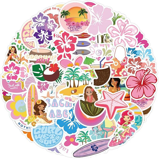 QTL Coconut Girl Stickers for Girls Teens, Summer Party Supplies, Waterproof Vinyl Stickers for Water Bottles Laptop, 60PCS