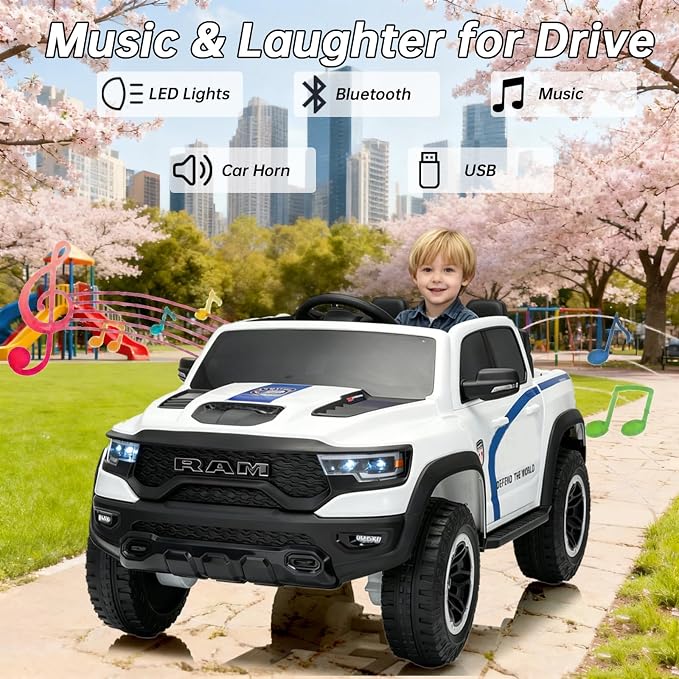 FINITO 4WD Kids 24V 4x4 Kids Ride On 2 Seater Police Truck, Remote Control Ride On Toy Car, Kids' Electric Ride On Truck, Kids' Side by Side Truck for Children Ages 3+, Powered Cars for Kids