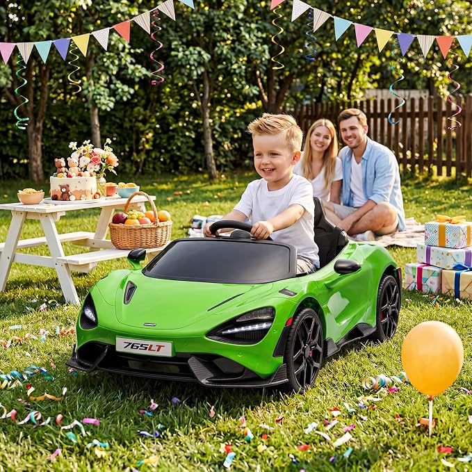 Kids Ride-on Car Licensed McLaren765LT for 3-6Years Old, Electric car 12V Battery Powered Electric Vehicle, w/Parent Remote, Music Player, LED Lights, Smooth Start, 3 Speeds, (Green)