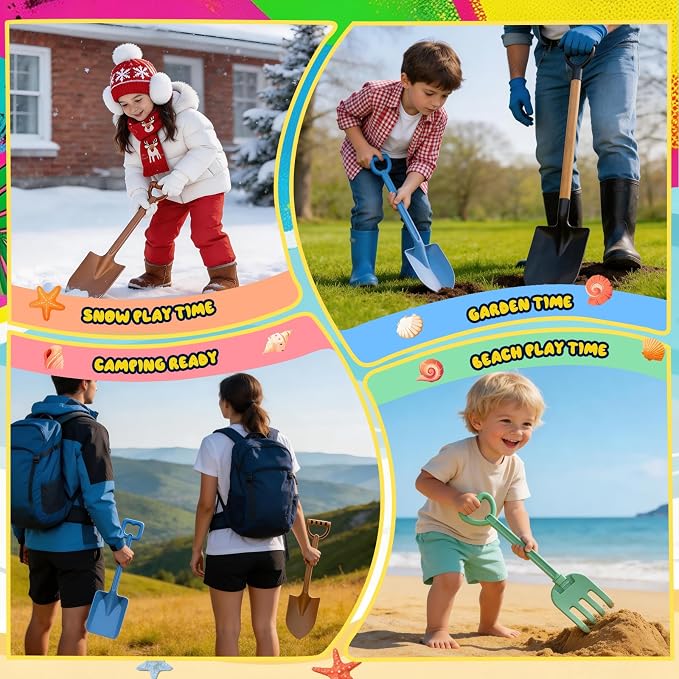 16" Beach Shovels Set for Kids & Adults, Perfect for Beach Digging, Sandbox Play, Garden Tasks, Snow Shoveling & Outdoor Fun, Ideal for Party Bundles, Gardening Planting, Summer Activity Essentials