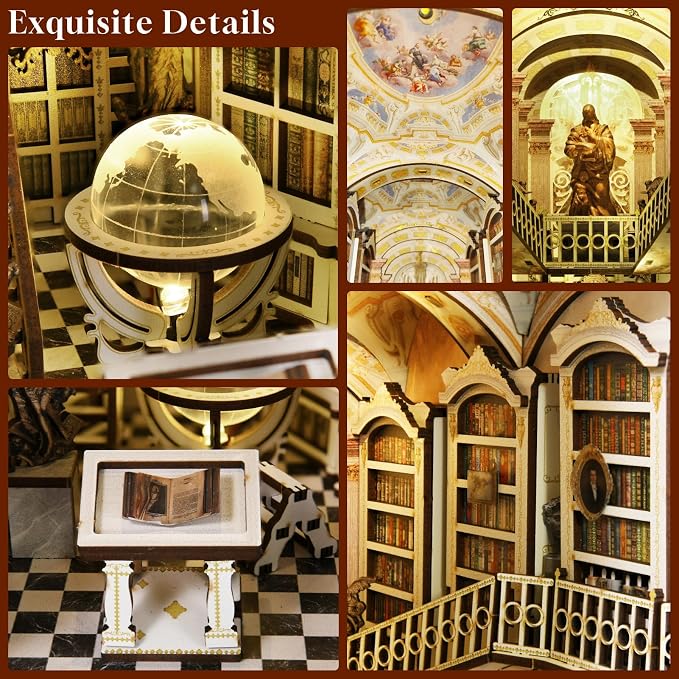 MiniCity DIY Book Nook Kit for Adults, 3D Wooden Puzzle Bookend Bookshelf Insert Decor with LED Light and Dust Cover (Library of Gods)