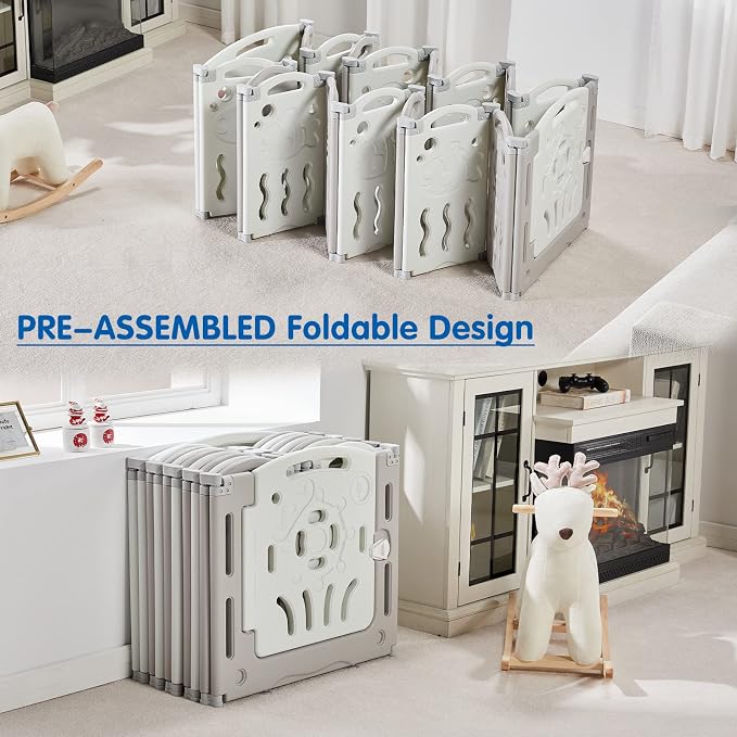 Albott Baby Playpen 22 Panel Foldable Baby playpen Folding Play Pen Kids Activity Centre Safety Play Yard Home Adjustable Shape, Portable Design for Indoor Outdoor Use (White+Grey, 22 Panel)