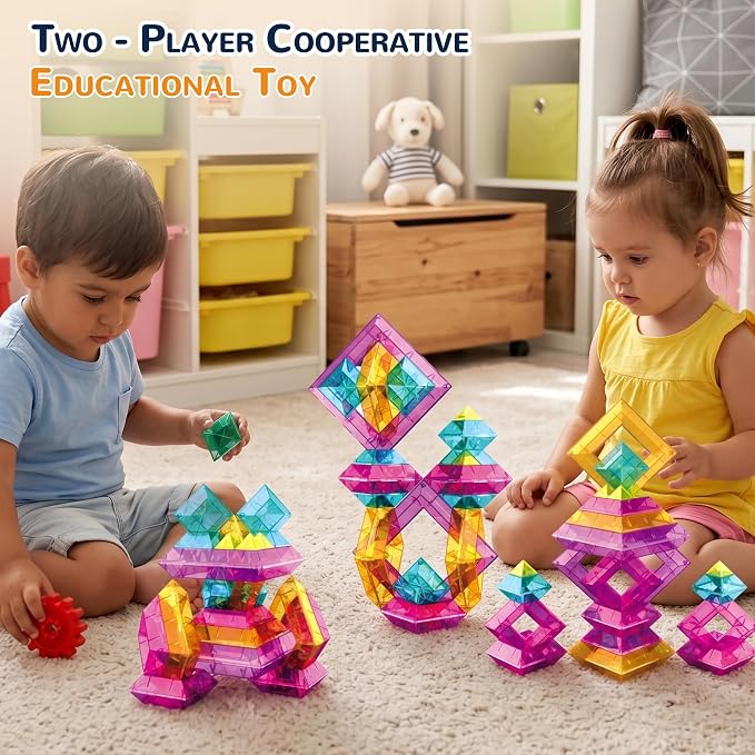 Building Blocks Set for Toddlers 2-5,40Pcs 3D Transparent Blocks Toys,DIY Pyramid Stacking Toy for Toddlers 2 3 4,STEM Preschool Learning Blocks for Kids,Sensory Gifts for Age of 1-3 2-4 Boys&Girls