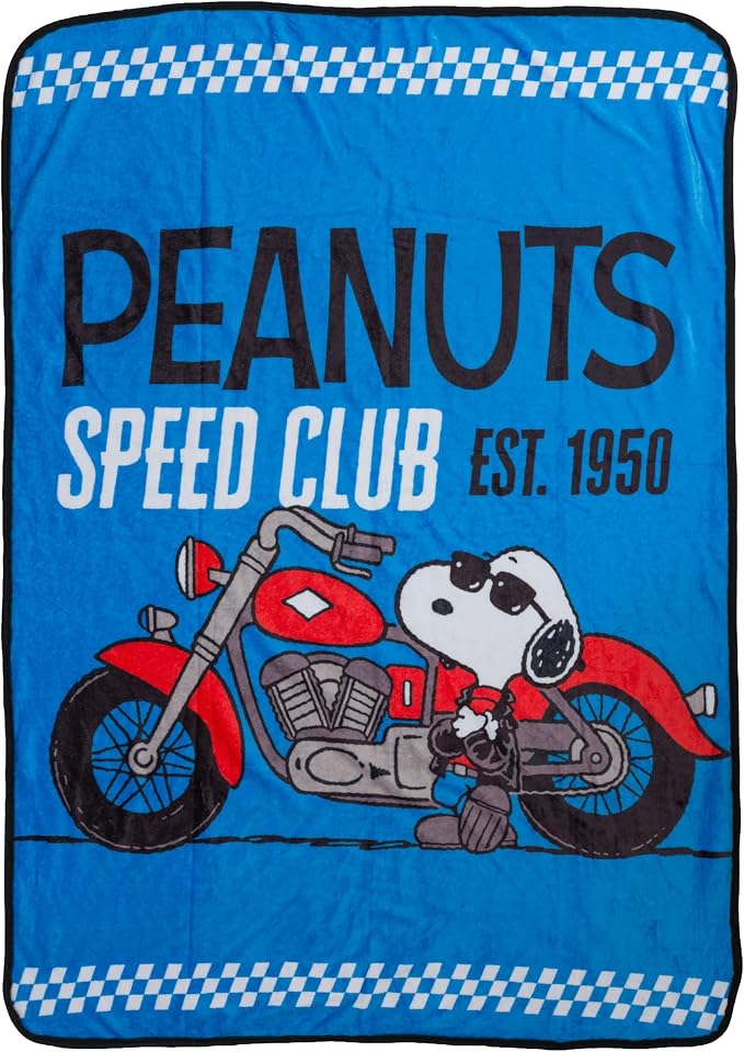 Silver Buffalo Peanuts Snoopy Speed Club Est 1950 45" x 60" Fleece Throw, Soft and Cozy Blanket, 185 GSM