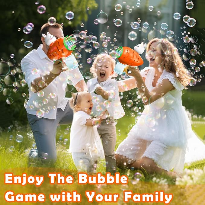 2 Pack Easter Lighted Bunny Bubbles Guns Toys for Kids Toddlers Boys Girls Easter Basket Stuffers, Light Up Bubble Blower Machine with Solution Kids Party Favors Outdoor Game Classroom Prize Gifts