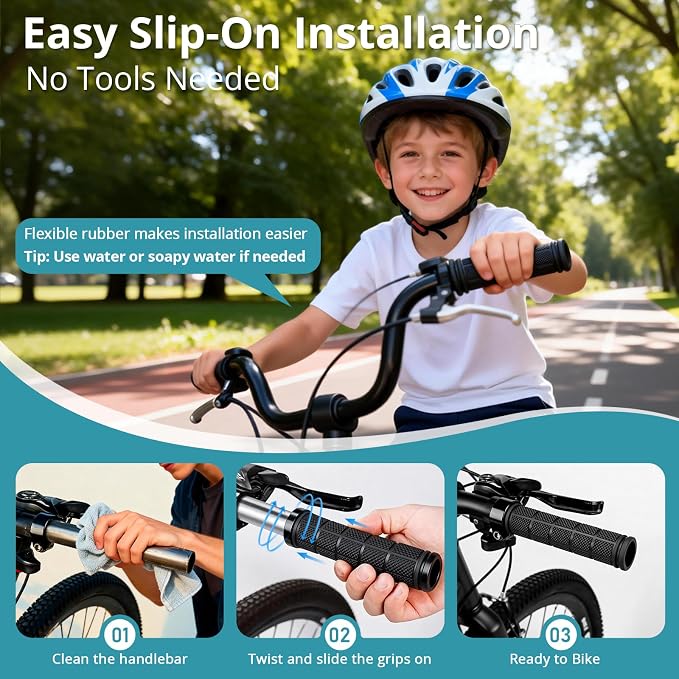 CHUNZEXI 4 PCS Bike Handlebar Grips, Rubber Bicycle Bar Grips Replacement, Non-Slip Handle Grips for Kids Bikes, Scooters, BMX, Mountain & Cruiser Bikes
