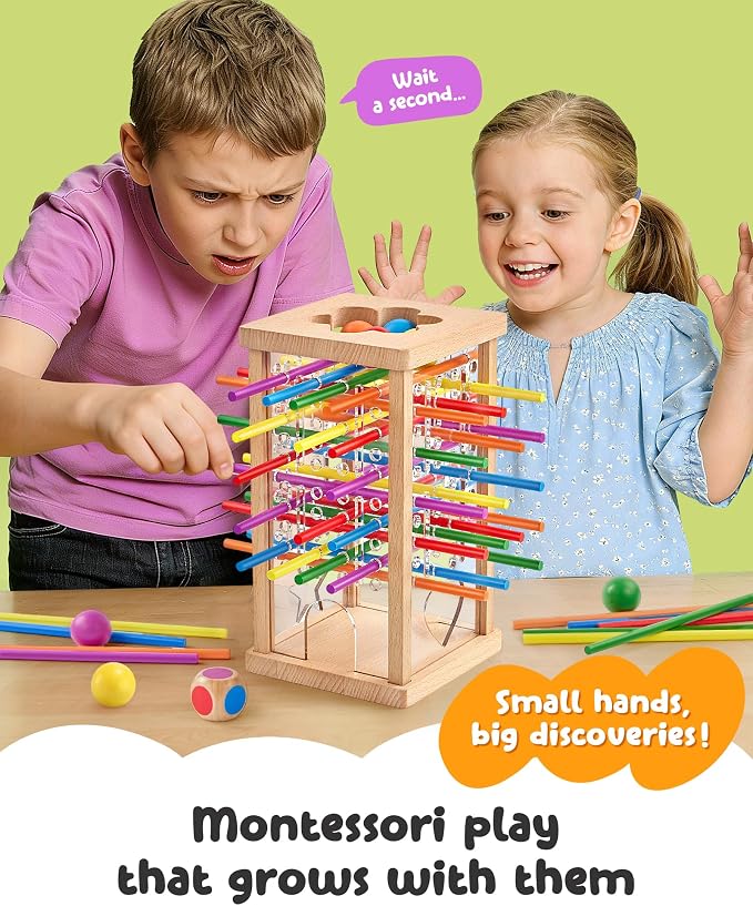 Montessori Wooden Board Game, 42 Colorful Sticks Board Games for Kids 4-6, Math Montessori Toys for 3 4 5 6 Year Olds Fine Motor Skills Toy Family Travel Games, Wooden Stick Game, Gift Boys Girls