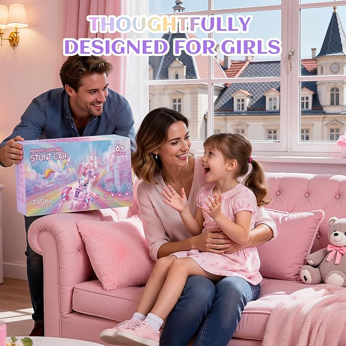 Unicorn Remote Control Car for Girls Age 6-8-12, Pink RC Gesture Sensing Stunt Cars, 2.4Ghz 4WD RC Cars Hand Controlled Remote Control Twist Car with Light & Music, Gift for Kids Age 6 7 8 9 10 11 12+