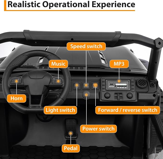 24V Ride on Car for Big Kids, Iron 2 Seater Ride on Toy, Fast 4.97MPH Truck, 4WD Kids Electric Vehicles with Remote Control, Spring Suspension, Front & Behind LED Lights, Dual Storage, Music,