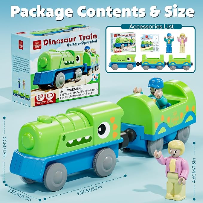 Lehoo Castle Dinosaur Battery Powered Train Toy for Toddlers Ages 3+ | Motorized Train with 2 Figures, Compatible with Thomas, Brio & Melissa & Doug Tracks, Birthday Gift for Kids