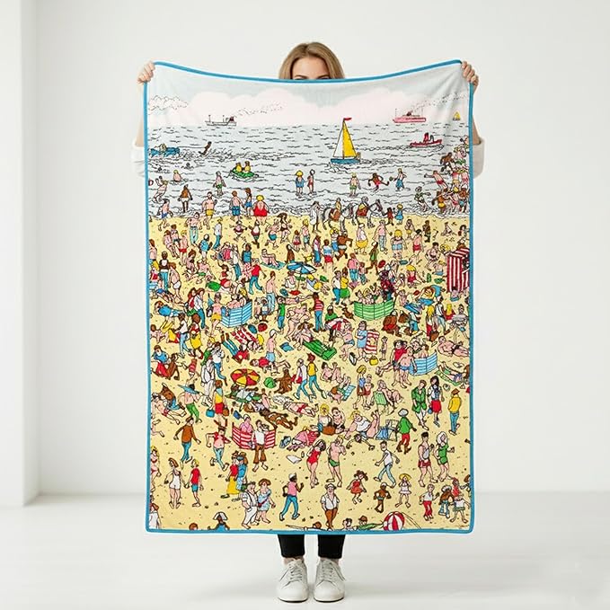 Silver Buffalo Where’s Waldo Beach Edition 45" x 60" Fleece Throw, Soft and Cozy Blanket, 250 GSM