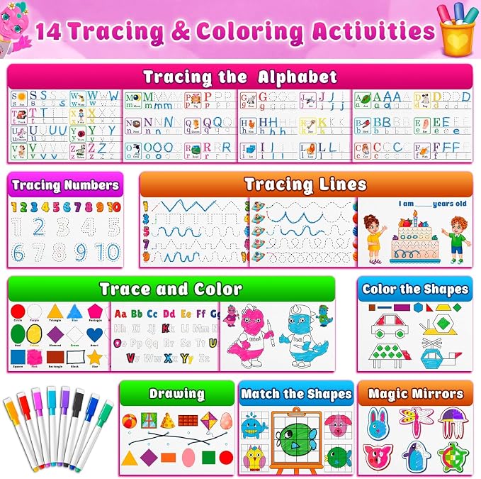 Curious 2 Learn Montessori Busy Book for Toddlers Ages 3–5 — PRE-Installed Velcro, 28 Activities, 165+ Pieces, Travel Bag & 8 Markers — Screen-Free Preschool Learning Toy, Boys & Girls
