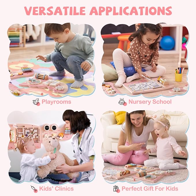 ROBUD Wooden Busy Board for Toddlers - Montessori Toys, Wall Mounted Activity Centre with Gears, Maze & Sorting Games, Baby Busy Board Toddler Toy Gifts for 3 Year Old and up, Girls & Boys