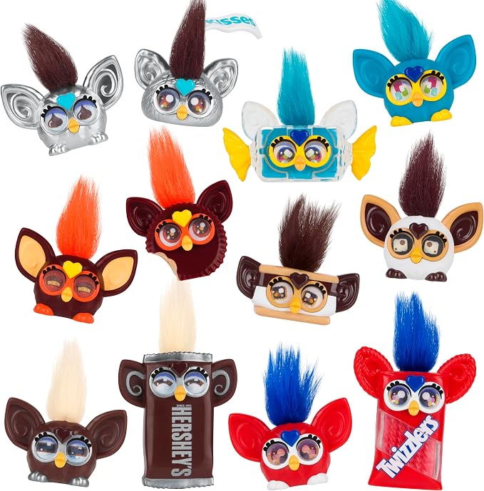 Furby Minis 12 Pack of The Hershey Company Figures, Tiny Collectible 1-Inch Candy Toys, Halloween Handouts for Kids, Easter Basket Stuffers, Ages 6+ (Amazon Exclusive)